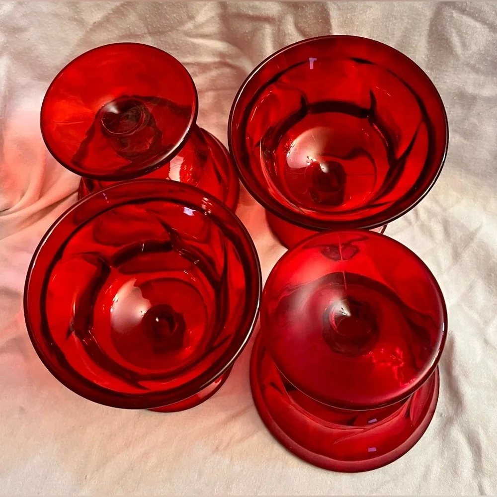Fostoria Jamestown Ruby Red Sherbet Champagne Glasses Swirl Vintage Set of 4
